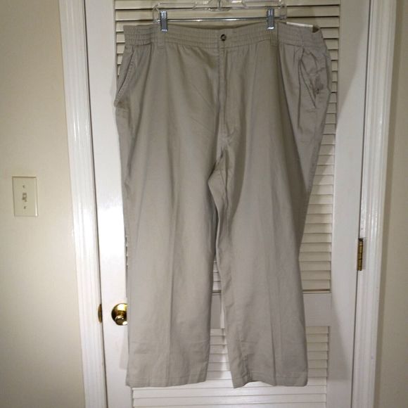 Harbor Bay Pants Mens Tag Size XL/28 (Measures Inseam 26") Khaki Elastic Waist - Picture 1 of 16